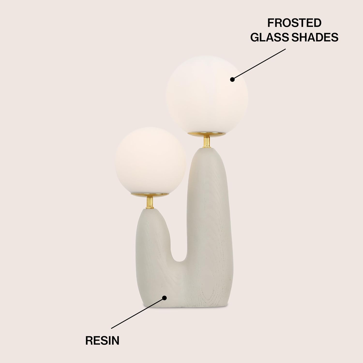 JONATHAN Y 17.75' Almond/Brass Gold Modern Bohemian Danish Cactus LED Table Lamp, 2-Light Mid-Century Minimalist Desk Light for Bedroom Living Room, Frosted Glass Globe Shades (JYL4065C)