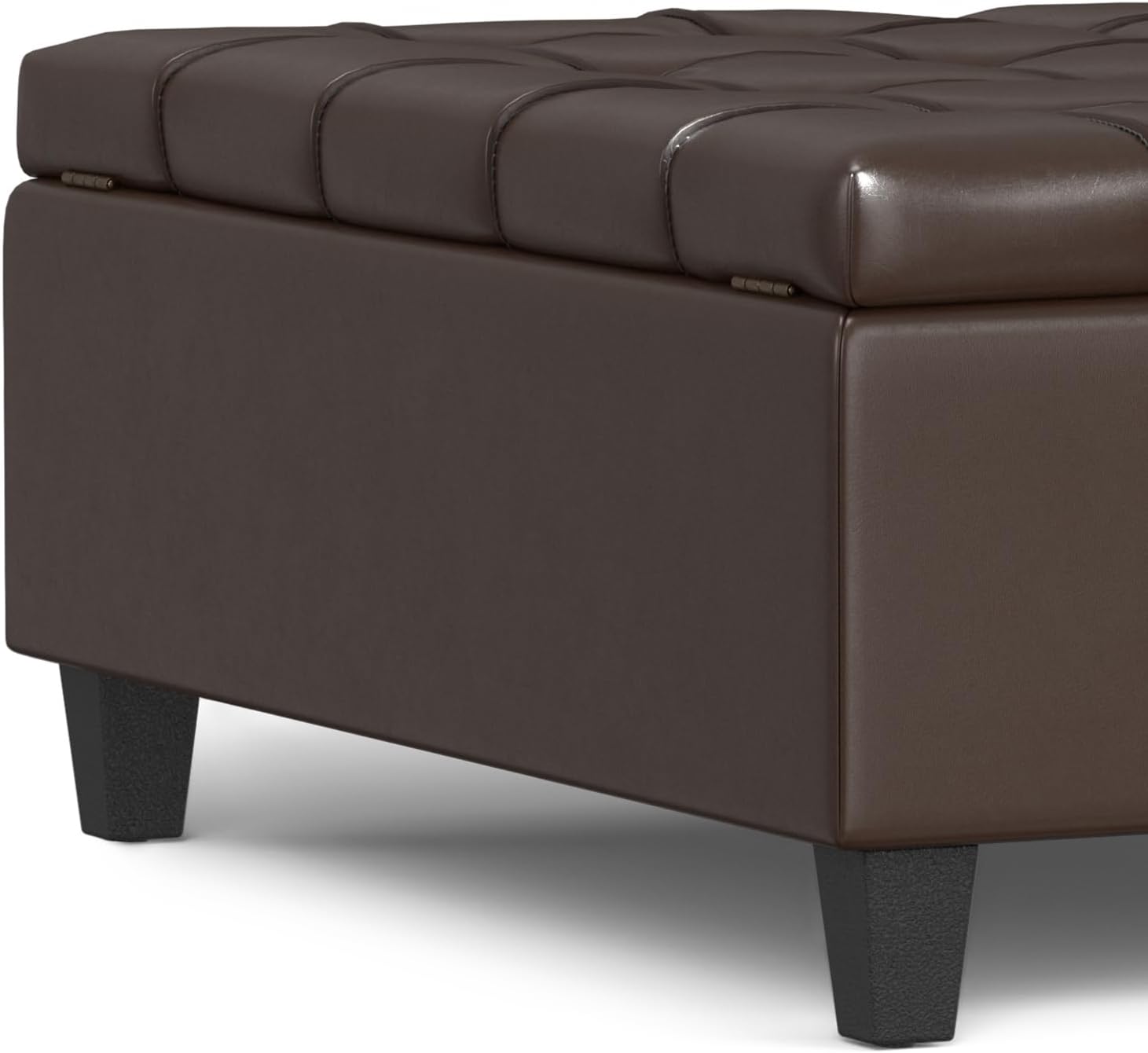 SIMPLIHOME Harrison Large Coffee Table Storage Ottoman - 40 inch Wide Upholstered Vegan Leather Square Lift-Top Ottoman in Chocolate Brown, Transitional Bench for Living Room with Sturdy Base