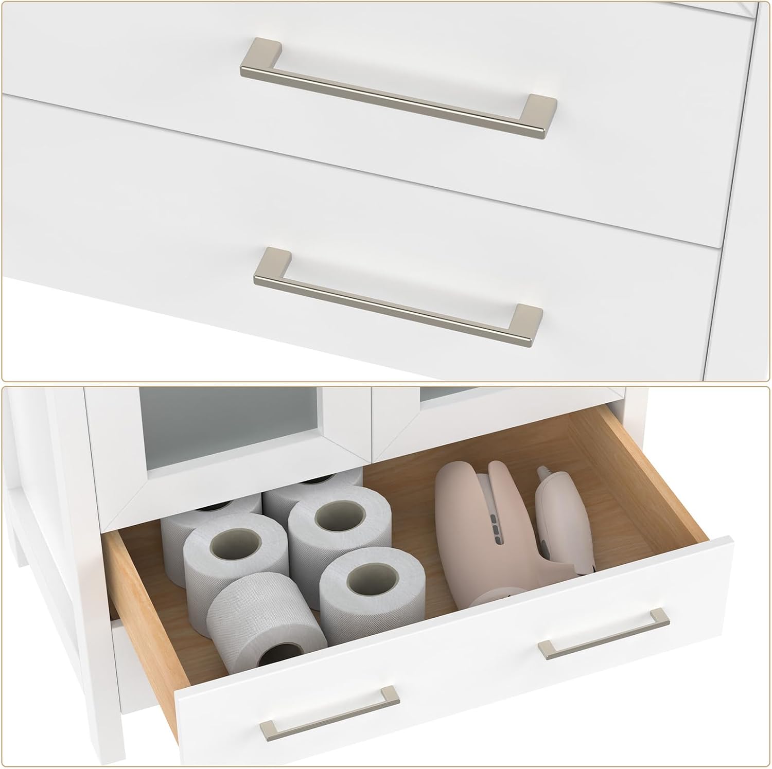 Vanity Art 54 Inch Under Mount Single Sink Bathroom Vanity Cabinet with 1 Mirror, Ceramic Top Bathroom Cabinet Compact Set with 8 Dovetail Drawers and Brushed Nickel Handles, VA3030-54-W