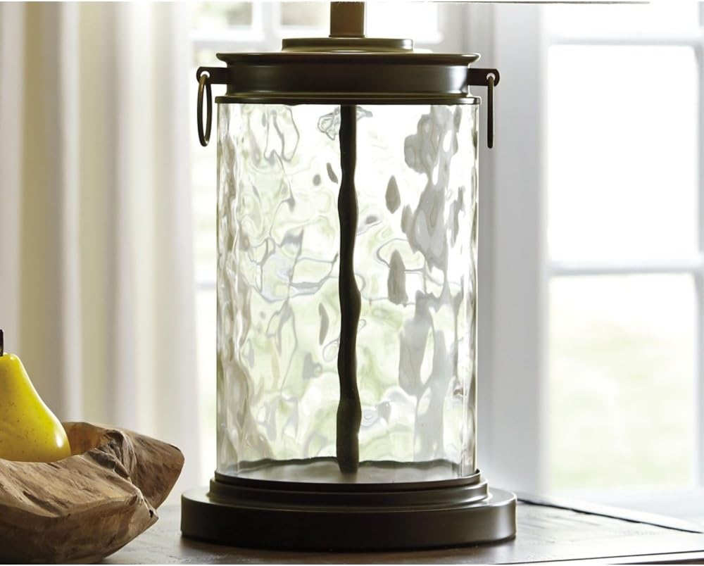 Signature Design by Ashley Tailynn Modern 25.25' Glass Table Lamp with Hardback Shade, Clear