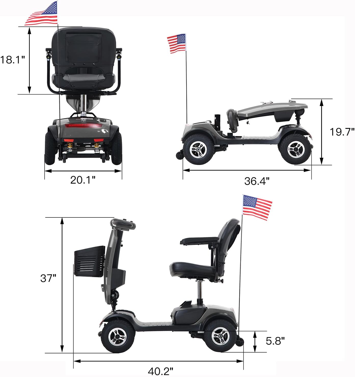 Mobility Scooters for Seniors & Adults 400 Lb Weight All Terrain,Heavy Duty 4-Wheel Powered Scooter,Foldable Mobile Disability Electric Wheelchair,Luxury Seat and Front Rear Led Lights,Black