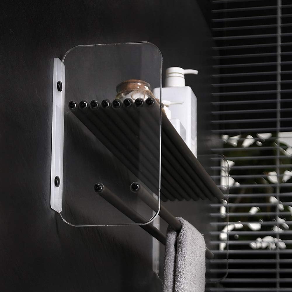 Ecological Wood Bathroom Shelf Retro Bulkhead Toilet Waterproof Holder Wall Mounted Basket Black Shower Caddy Rectangle Stand with Functional Towel Bar,