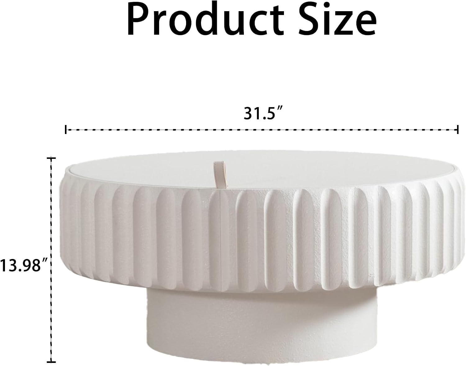 31.5'' White Round Coffee Table with Storage Space for Living Room, Modern Contemporary Circle Fluted Drum Pedestal Wood Coffee Table, Easy Assembly, White