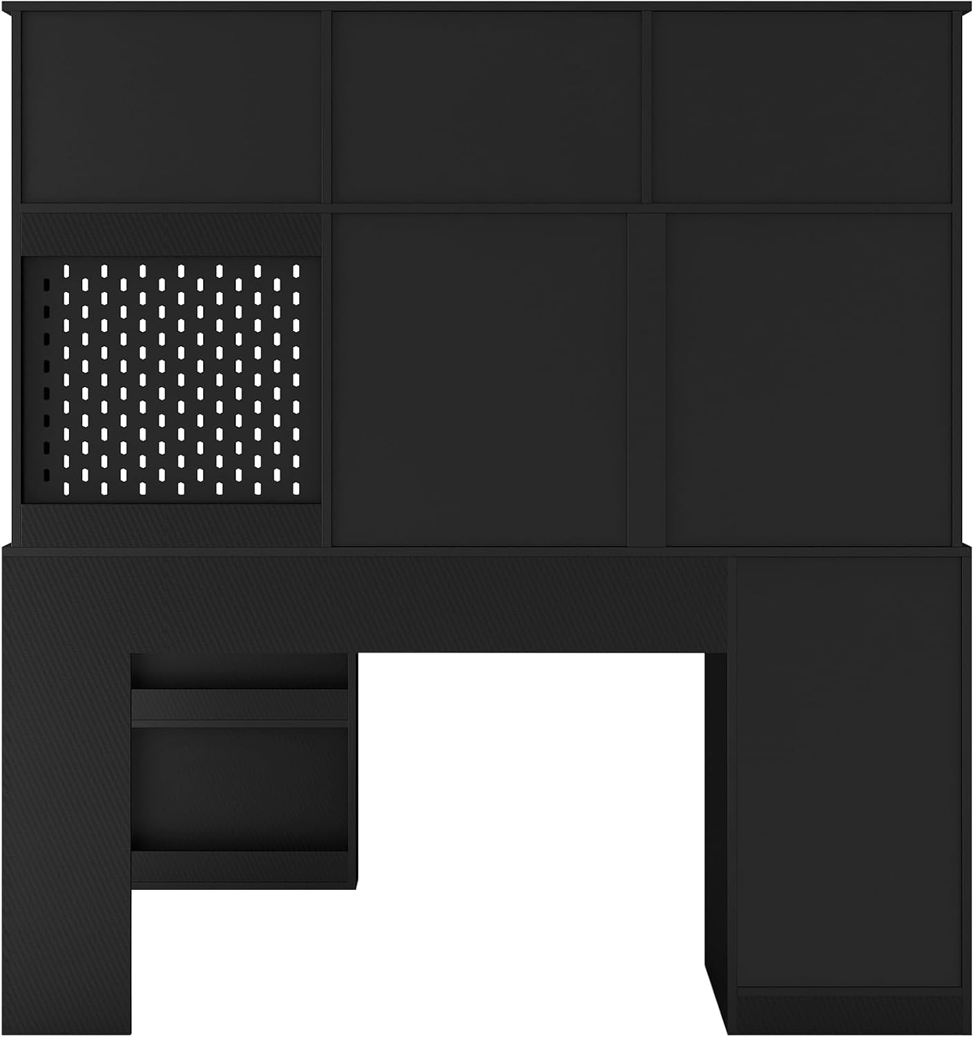 Black L-Shaped Home Office Desk with Hutch & Drawers, Modern Corner Desk with Bookshelf, Wood Study Writing Table Gaming Computer Desk for Bedroom, Home