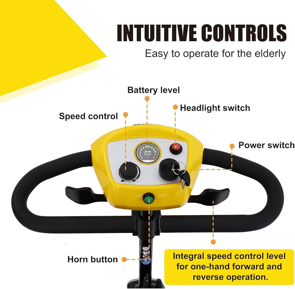 Mobility Scooters for Seniors 400 Lb Weight Capacity,Portable Folding Mobility Scooter, Travel Mobility Scooter,Heavy Duty Electric Powered Scooter W/Foldable Removable Disability Scooter,Yellow