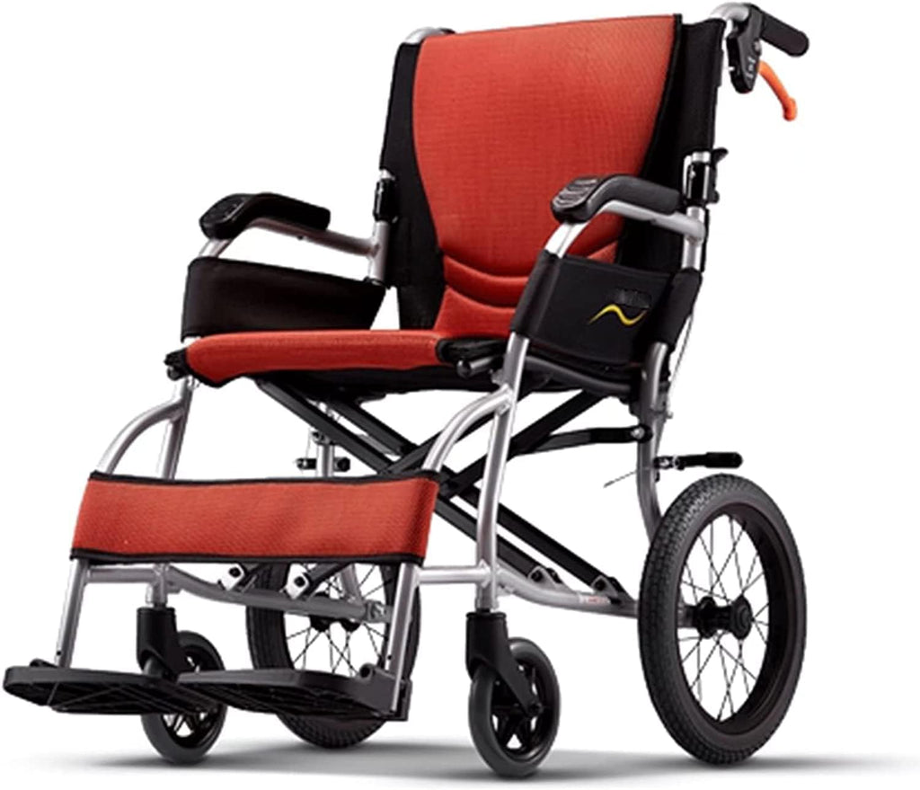 Wheelchair Aluminum Alloy Foldaway Scooter, Folding Lightweight Elderly Manual Wheelchair for Home, Capicity 100kg Folding Hand Truck with Safety Belt
