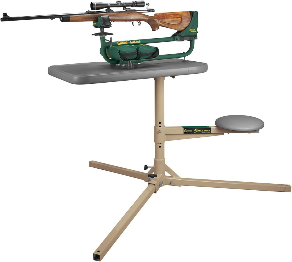 Caldwell Stable Table with Ambidextrous Design, 360 Degree Rotation and Weatherproof Synthetic Top and Seat for Outdoor, Range, Shooting and Cleaning