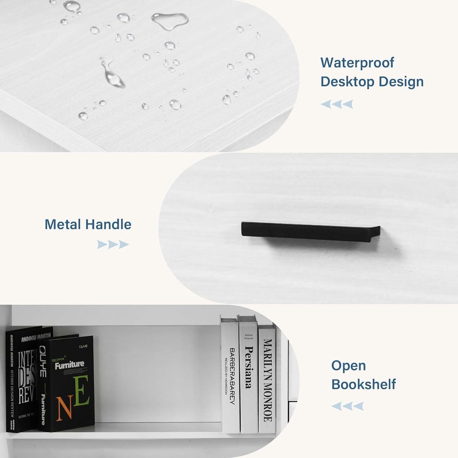MaverickFurni White Desk with Drawers, Small Computer Desk with Drawers for Writing Study, Office Desk with File Drawer and Monitor Stand for Bedroom, Small Spaces