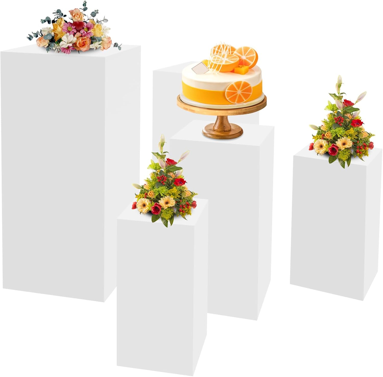 5PCS Metal Pedestal Stands, Square Pedestal Stands for Parties, Flower Display Rack, Dessert Table Cube Display Pillars for Birthday Wedding Bridal Baby Shower Party Decorations