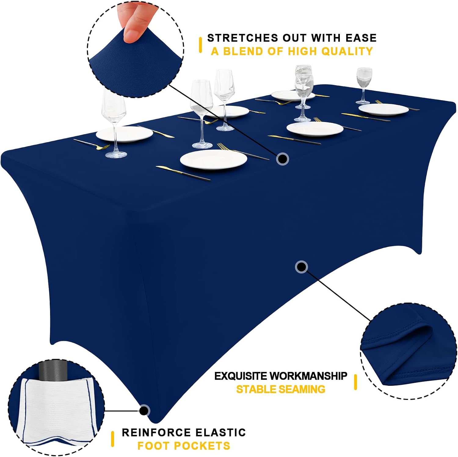 Smiry 12 Pack Spandex Table Cloth 6FT, Elastic Fitted Stretch Tablecloths, Washable and Wrinkle Free Rectangular Patio Table Cover for Outdoor, Wedding, Banquet & Parties (Navy, 72Lx30Wx30H Inch)