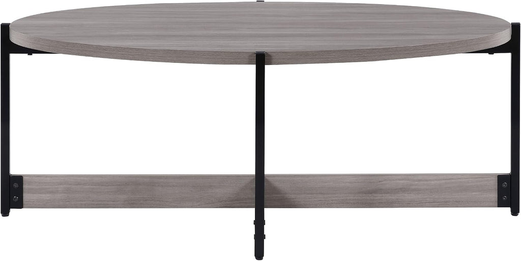 OSP Home Furnishings 3 Piece Occasional Table Set for Livingroom; One Coffee Table and Two Side Tables, Grey Woodgrain Finish with Black Metal