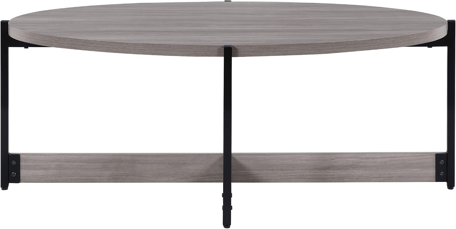 OSP Home Furnishings 3 Piece Occasional Table Set for Livingroom; One Coffee Table and Two Side Tables, Grey Woodgrain Finish with Black Metal