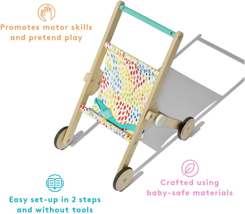 Lovevery Music Set with 6 Instruments, Songs Book, Buddy Stroller Wooden Pretend Play Toy for Toddlers Ages 12 Months to 4+ Years