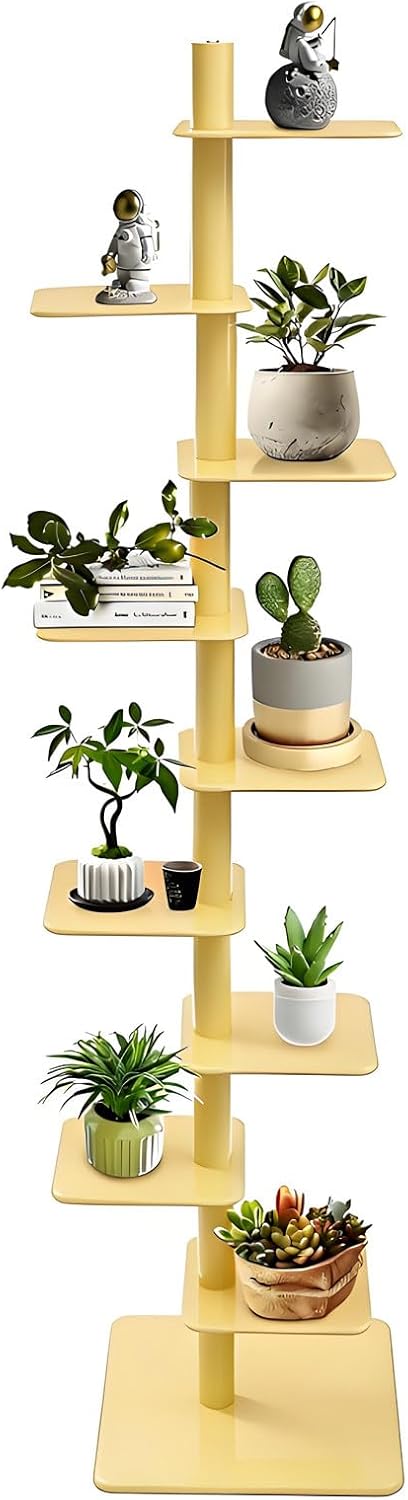 360° Rotating Bookshelf, 9-Tier Metal Spine Book Tower, Floor Standing Narrow Corner Bookcase - Space-Saving Storage,Tower Bookshelf for Living Room, Bedroom Yellow