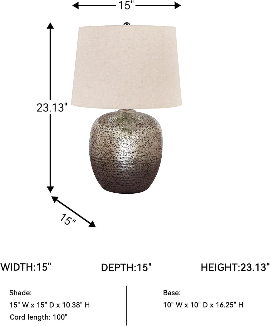 Signature Design by Ashley Magalie Contemporary UL Listed Table Lamp with Modified Drum Shade, 3-Way Switch, Hammered Aluminum, 23.13' High, Antique Silver