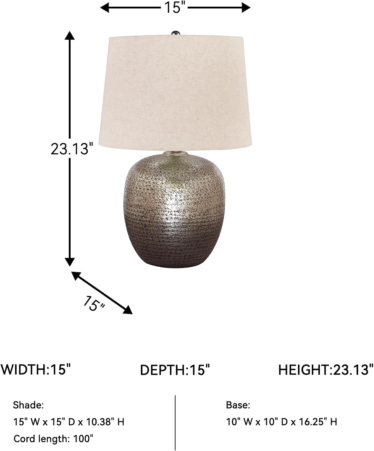 Signature Design by Ashley Magalie Contemporary UL Listed Table Lamp with Modified Drum Shade, 3-Way Switch, Hammered Aluminum, 23.13' High, Antique Silver