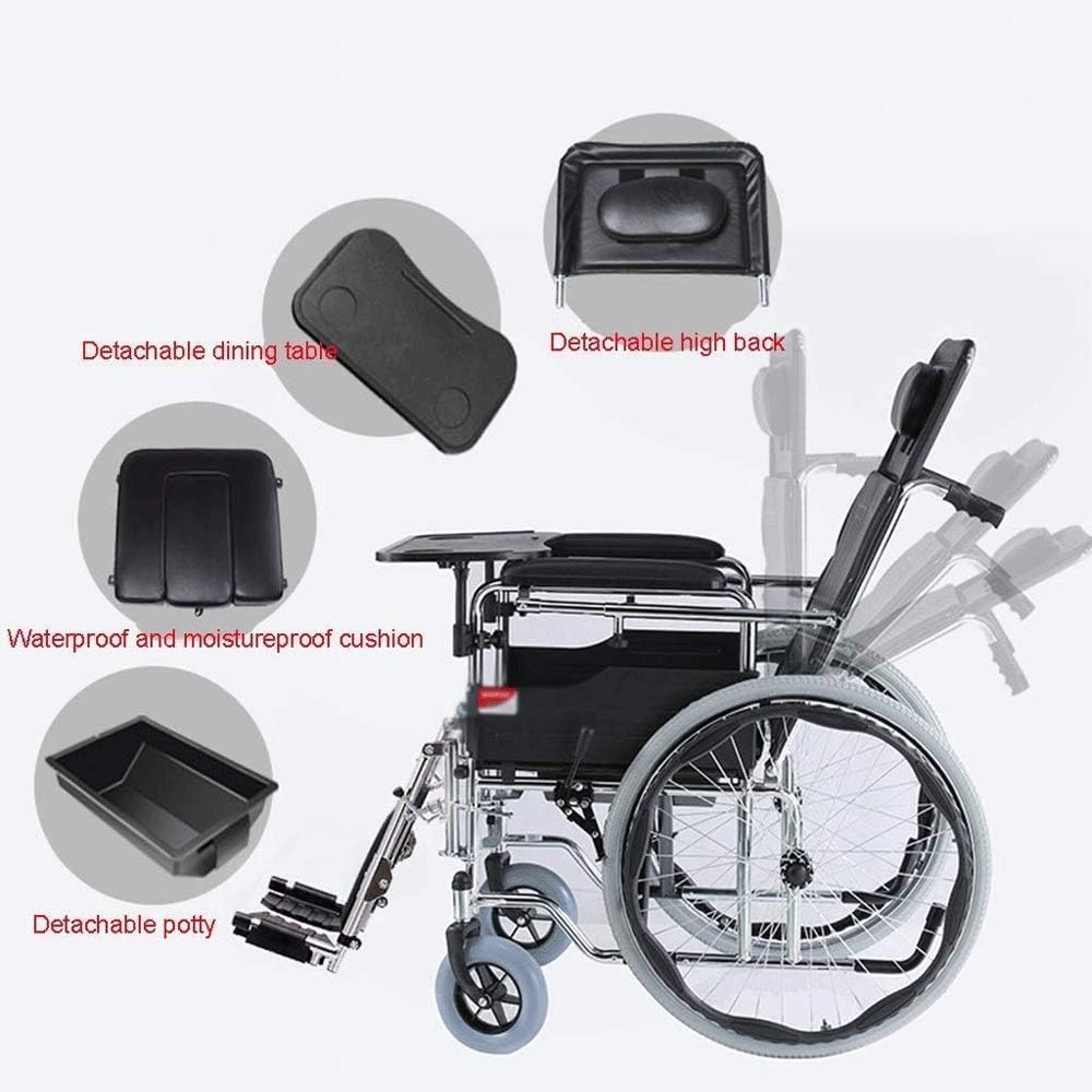 Wheelchair,Old Man Folding Light Disabled Person Elderly Semi-Recumbent Portable Scooter, Steel and PU and High Elastic Sponge