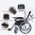 Wheelchair,Old Man Folding Light Disabled Person Elderly Semi-Recumbent Portable Scooter, Steel and PU and High Elastic Sponge