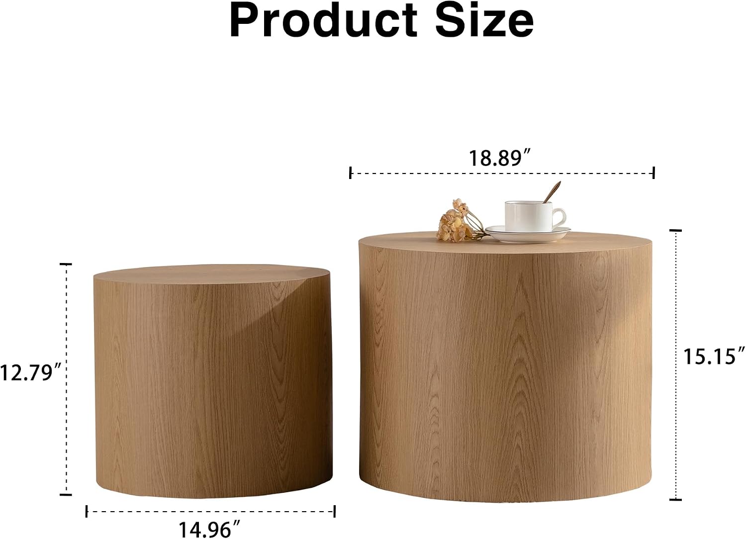 GDFStudio Round Nesting Coffee Table Set of 2, Modern Wooden Accent Side Table, Space Saving Small Circular Tea Coffee Tables and End Tables Sets for Living Room Small Space, No Assembly, Natural Wood