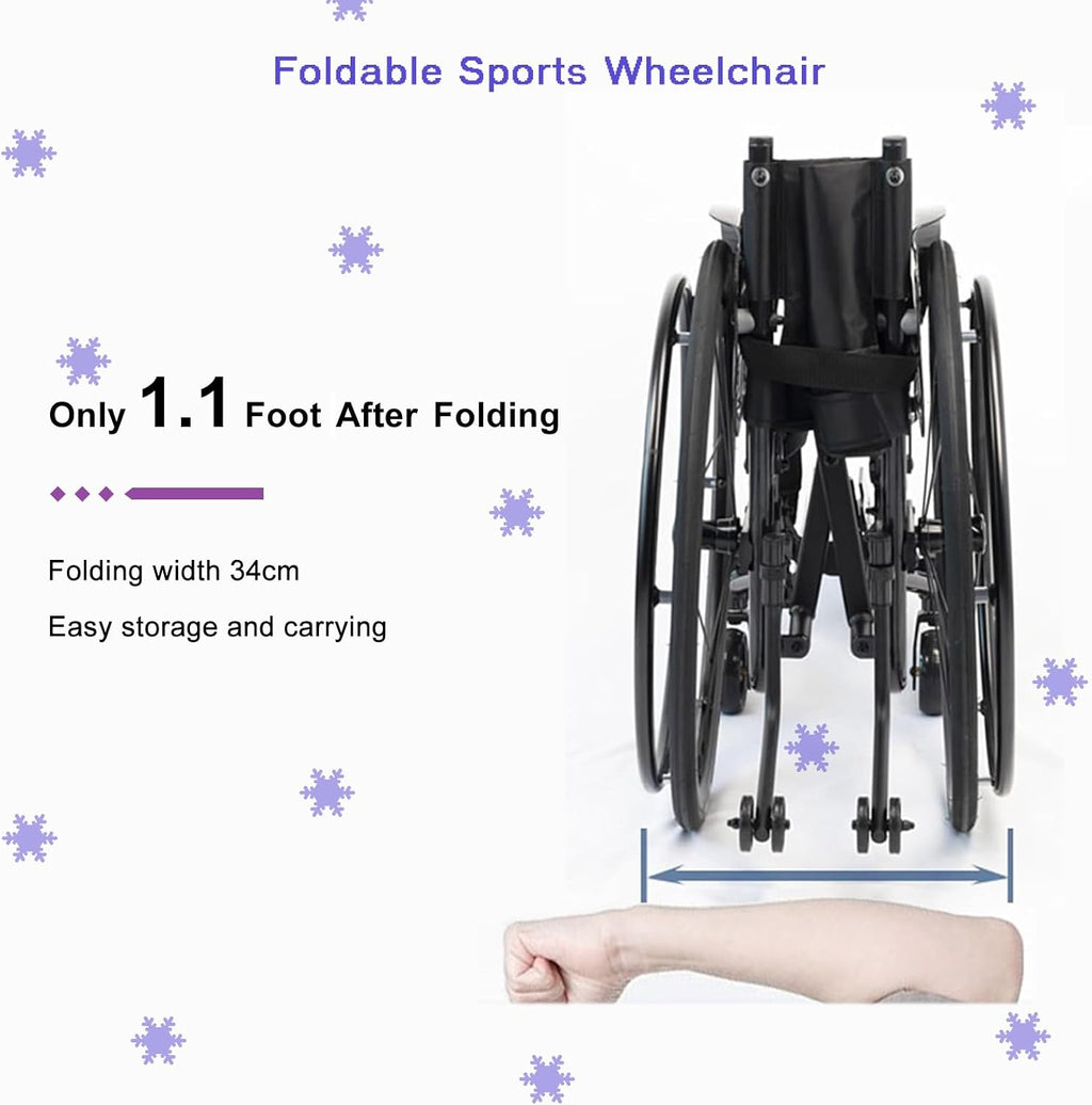 Foldable Aluminum Wheelchair,Folding Sports Wheelchair,Transport Wheelchair with Handbrakes,All-Terrain Ultra Lightweight Wheelchair,Wheelchairs for Adults,Anti-Tip Wheels(14.1in/36cm)
