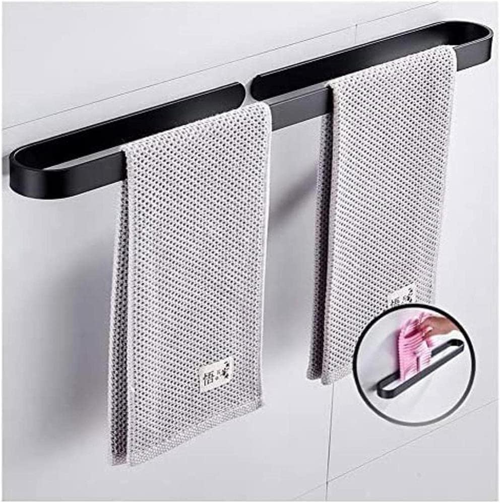 Wall-Mounted Black, self-Adhesive Bathroom Towel bar, Cabinet Aluminum Towel Rack (Size : 50cm)