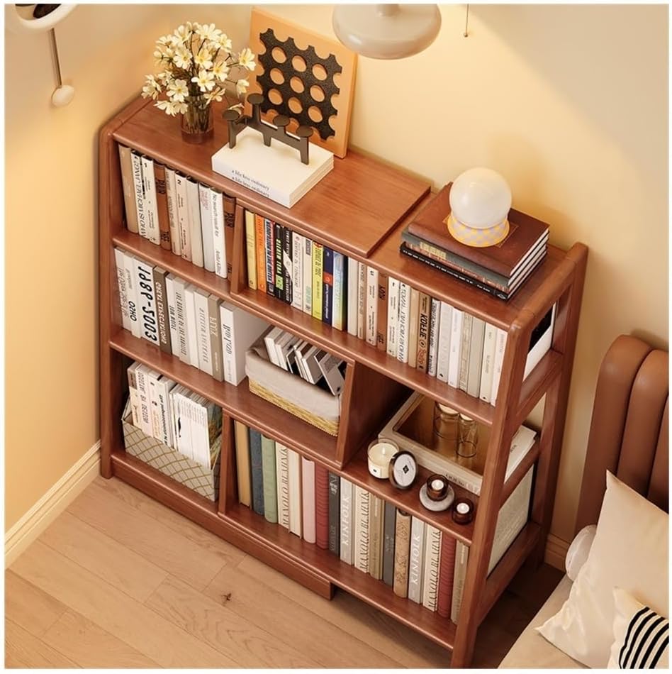 Solid Wood Bookshelf - Retractable Corner Shelf for Living Room & Bedroom Small Trapezoidal Bookcase for Students Stylish Grey Storage Solution