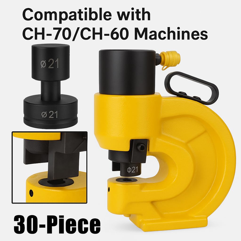 30-Piece Hydraulic Hole Punch Die Set for CH-70 & CH-70L | Heavy Duty Chrome Steel Round Dies 4.2mm–25mm | Precision Metal Plate Punching Kit for Steel, Copper & Aluminum (Round Hole,30-Piece)