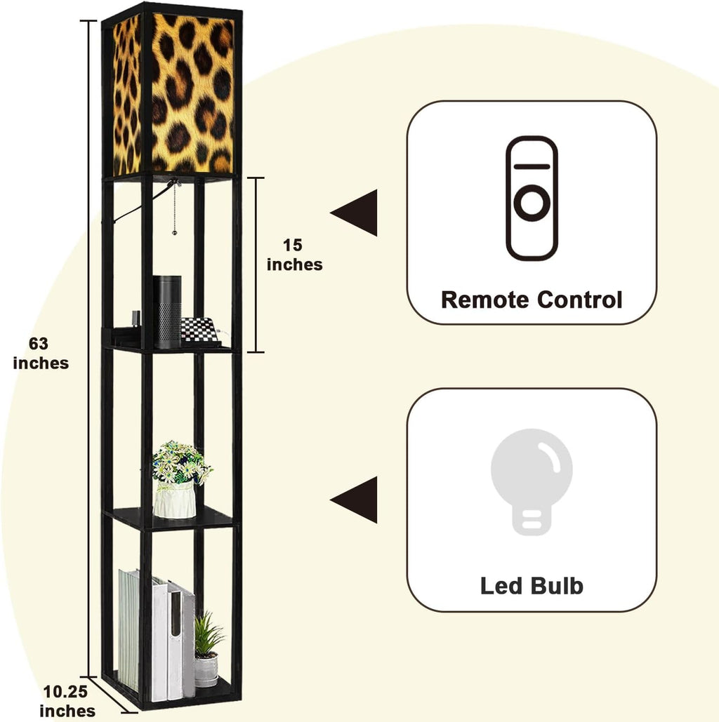 Floor Lamp with Shelves Leopard Cheetah Animal Print Seamless Tile Standing Tall Lamp USB Ports & Power Outlet Modern Corner Lamp Nightstand Light for Living Room Bedroom