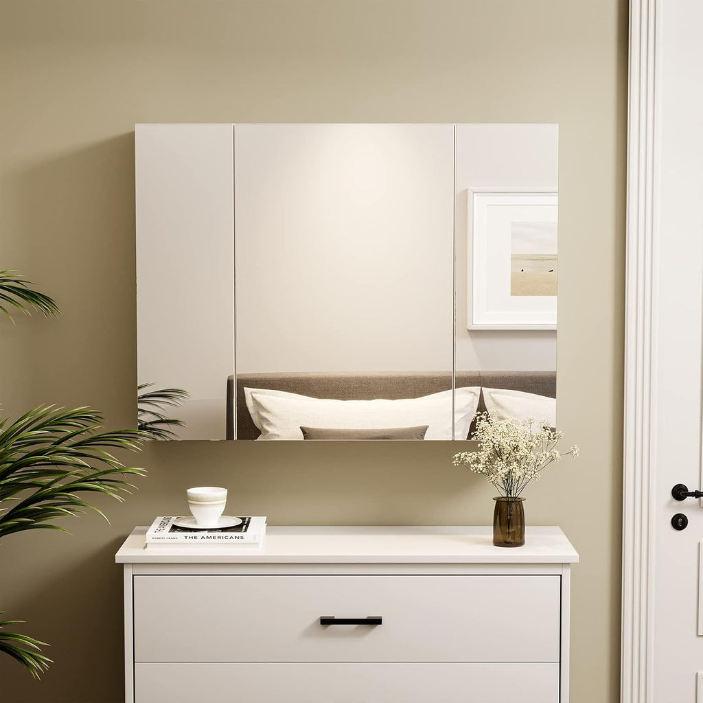 DICTAC Bathroom Medicine Cabinet with Mirrors 31.5x23.62 Inch Storage Cabinet with Mirror Wall Mounted Bathroom Mirror with Adjustable Storage Shelves and 3 Doors Mirror Medicine Cabinets for bathroom