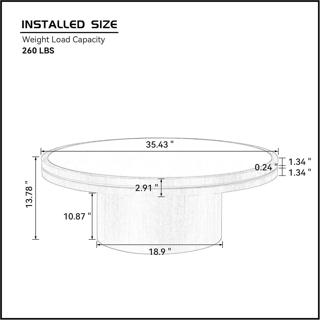 JUSTONE 35.43''Round Coffee Table,Farmhouse Wood Coffee Table for Living Room Apartment,Easy Assembly,Walnut(ø35.43'' x 13.78'')