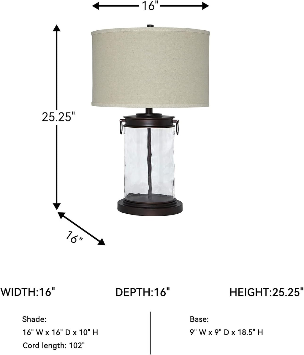 Signature Design by Ashley Tailynn Modern 25.25' Glass Table Lamp with Hardback Shade, Clear