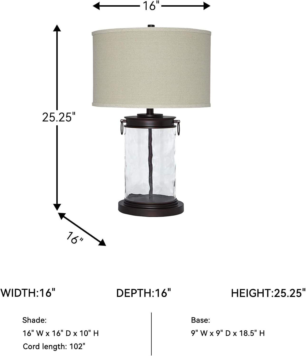 Signature Design by Ashley Tailynn Modern 25.25' Glass Table Lamp with Hardback Shade, Clear