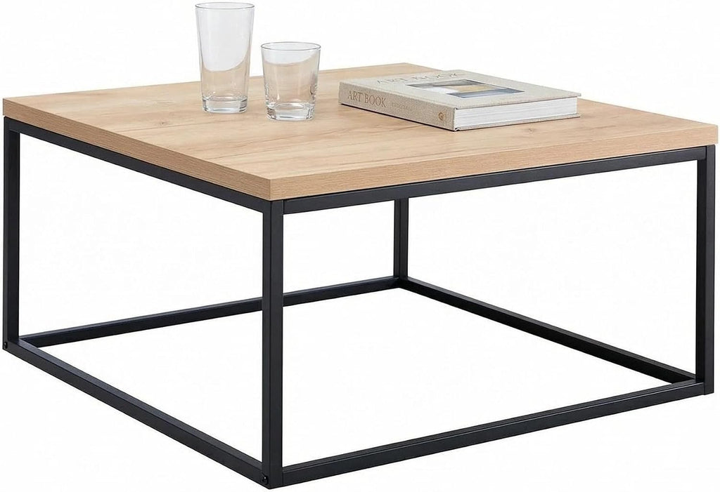 CENSI 30' Square Coffee Table, Natural Oak Light Wood Center Table for Living Room, Modern Industrial Farmhouse Cocktail Table, Extra Thick 1.2' Top with Sturdy Metal Frame, Scandi Style