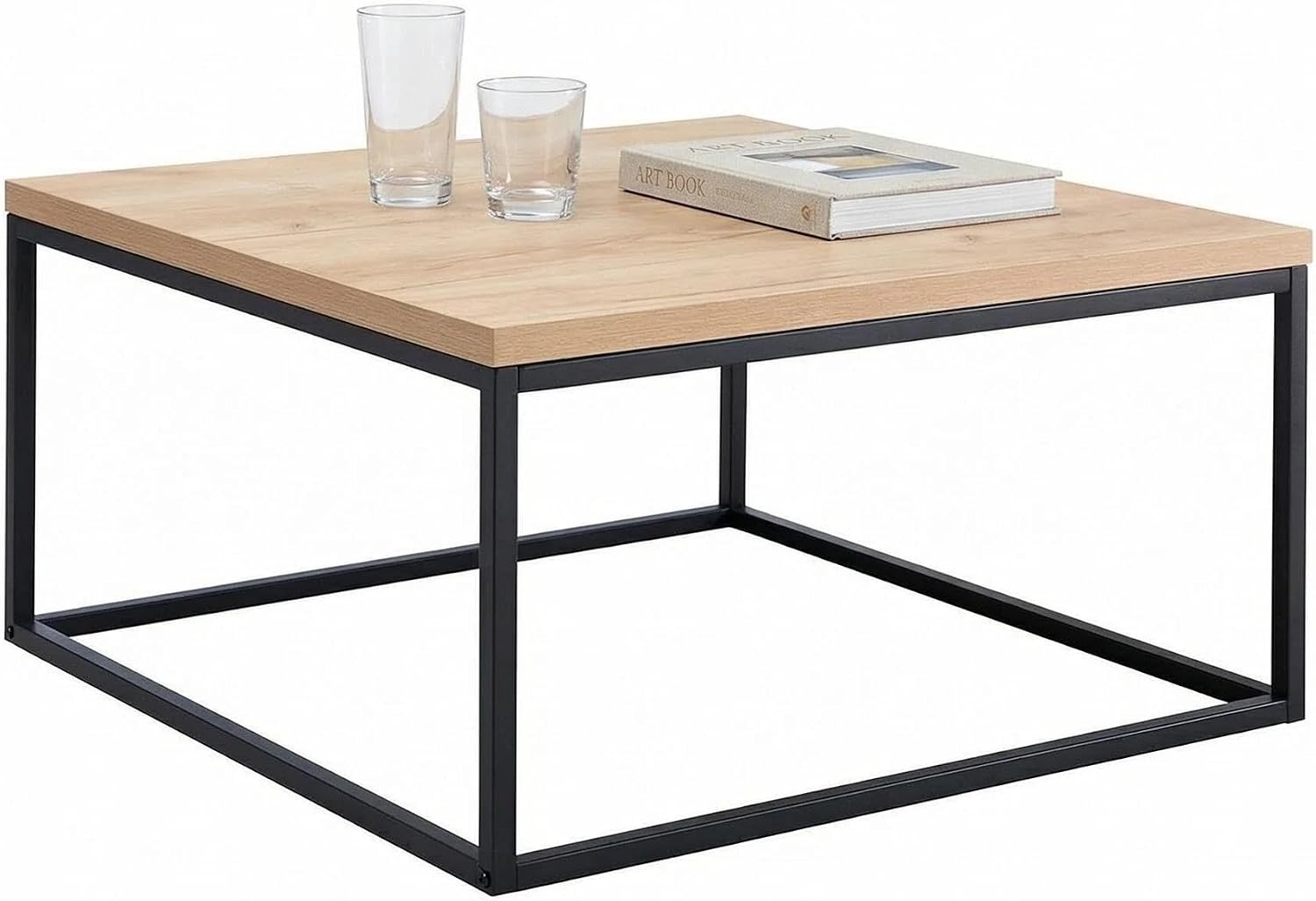 CENSI 30' Square Coffee Table, Natural Oak Light Wood Center Table for Living Room, Modern Industrial Farmhouse Cocktail Table, Extra Thick 1.2' Top with Sturdy Metal Frame, Scandi Style