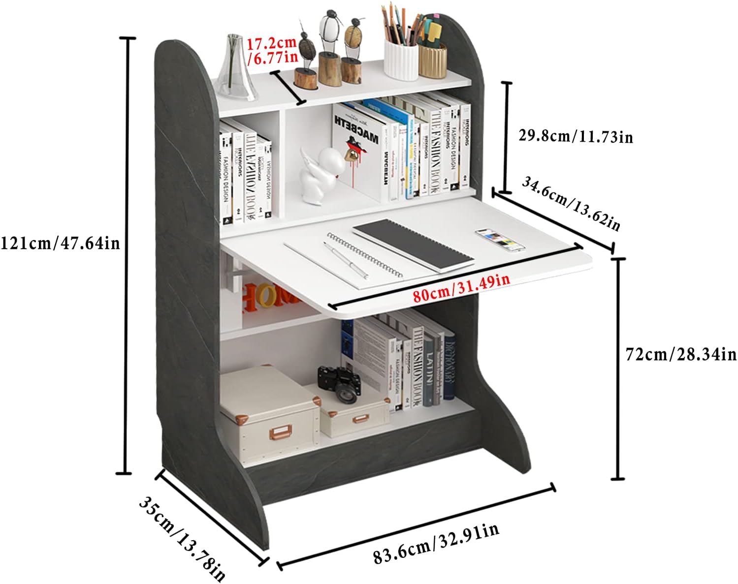 Pmnianhua Folding Wall Desk, Space Saving Removable Wall Desks with Storage Shelf Study Writing Table Freestanding Desk for Bedroom Small Space