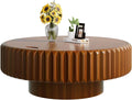 Drum Coffee Table with Hidden Storage, Modern Round Coffee Table for Living Room Circle Center Table with Solid Wood Fluted Veneered, Accent Tea Table for Small Space Apartment (Walnut 31.5 inch)