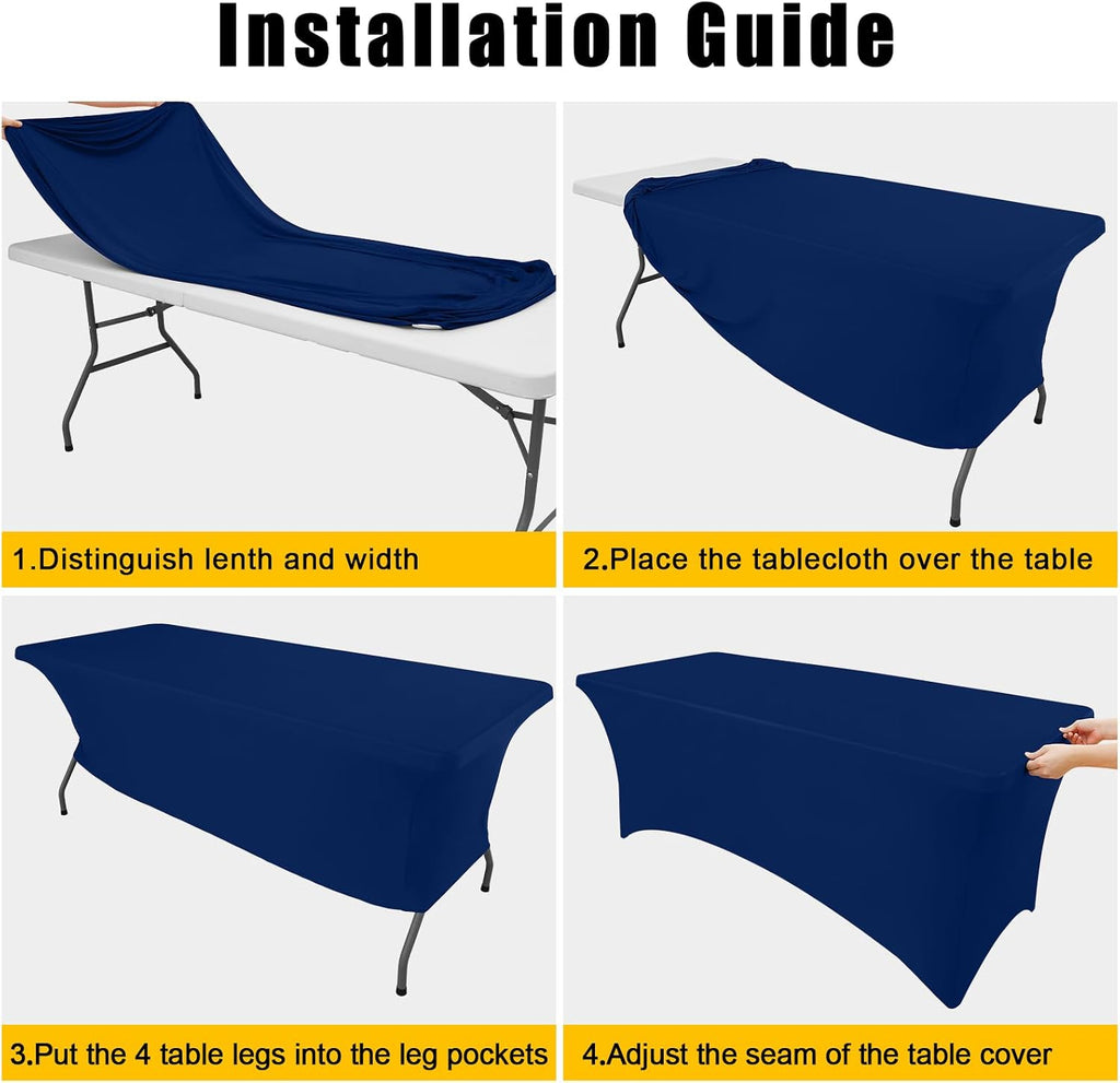 Smiry 12 Pack Spandex Table Cloth 6FT, Elastic Fitted Stretch Tablecloths, Washable and Wrinkle Free Rectangular Patio Table Cover for Outdoor, Wedding, Banquet & Parties (Navy, 72Lx30Wx30H Inch)
