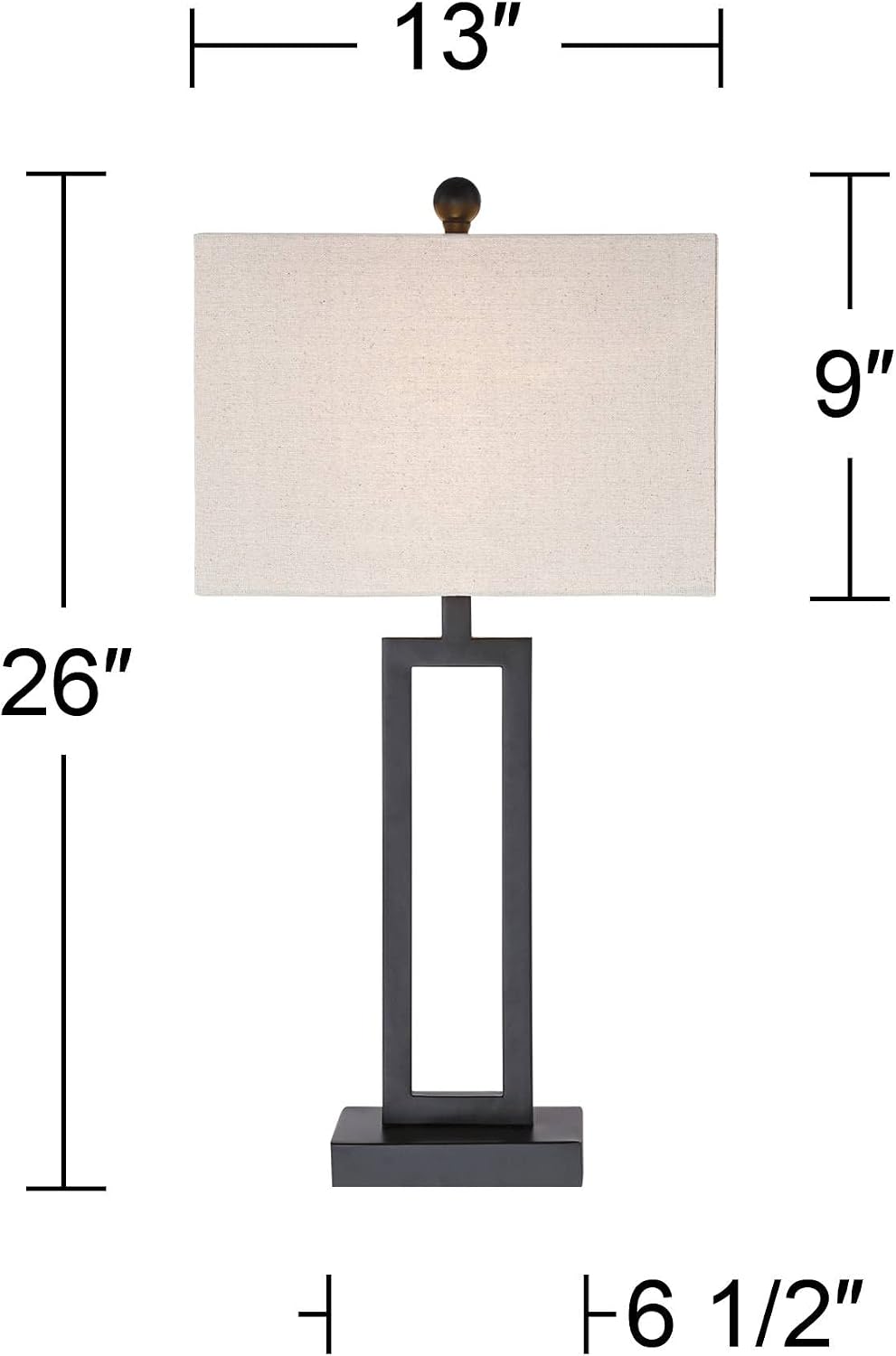 360 Lighting Aston Modern Industrial Table Lamps 26' High Set of 2 Rich Black Open Rectangular Metal Base Off-White Fabric Shade for Living Room Bedroom House Bedside Nightstand Home Office