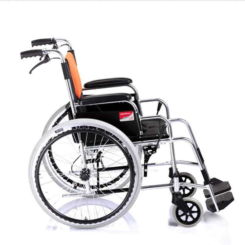 Wheelchair,Wheelchair Folding Lightweight Old-Fashioned Double-Brake Elderly Scooter Elderly Helper Trolley, Stainless Steel