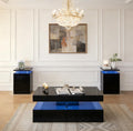 3-Piece Modern Living Room Table Set, Includes LED Coffee Table and End Tables Set of 2 with Storage Drawers, Black