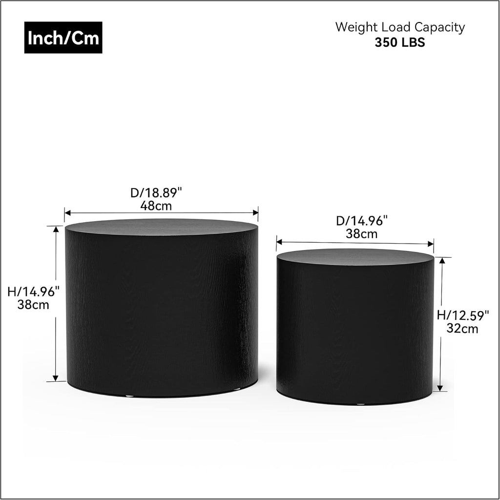WILLIAMSPACE 18.9' Black Nesting Coffee Table Set of 2, Modern Round Coffee Tables Circle Side Table for Small Space, Accent End Table Set, No Assembling, Matte Black