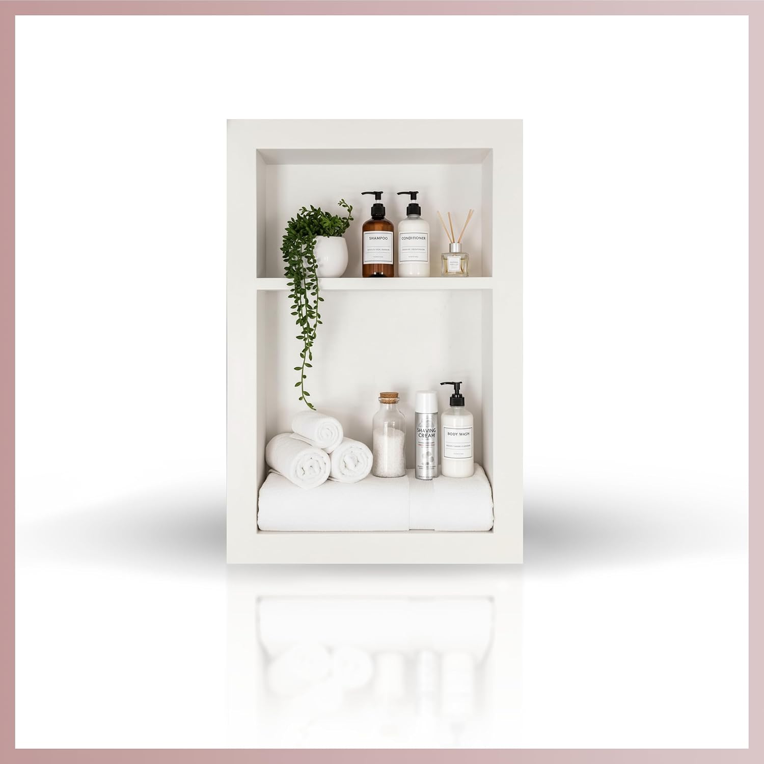 16' X 24' White Marble Shower Niche for Bathroom Shelf | Recessed Wall Insert | Rectangular 2 Shelves Storage Bathroom Organizer | No Tiles Needed (Pure White)
