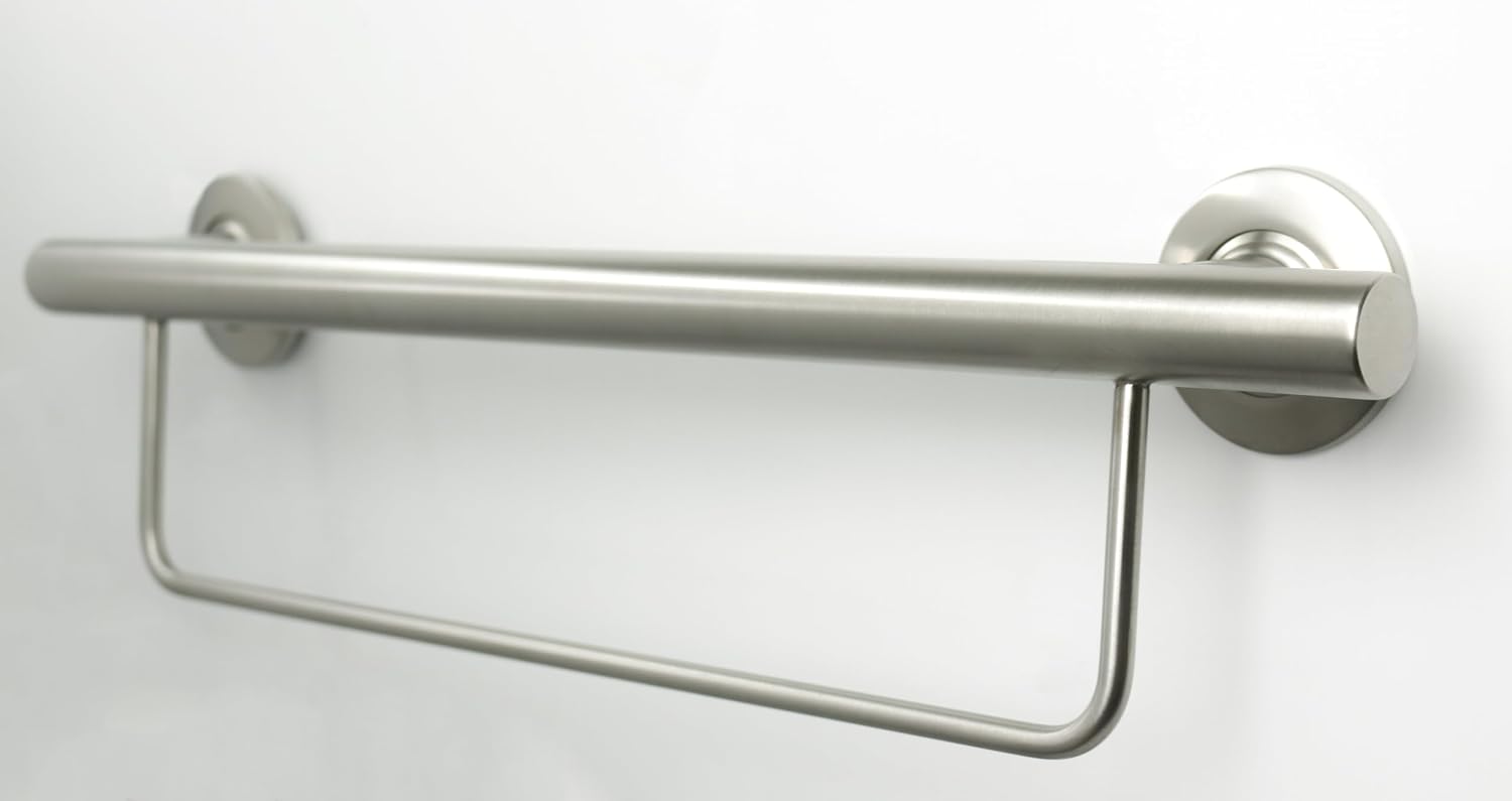 24' Designer Newport Wall Mount Bathroom Shower Grab Bar with Towel Bar, Satin Finish