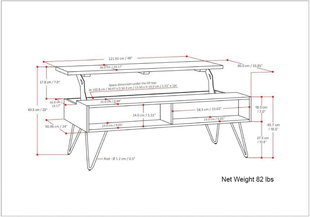 SIMPLIHOME Hunter SOLID MANGO WOOD and Metal 48 inch Wide Rectangle Industrial Lift Top Coffee Table in Grey for the Living Room and Family Room