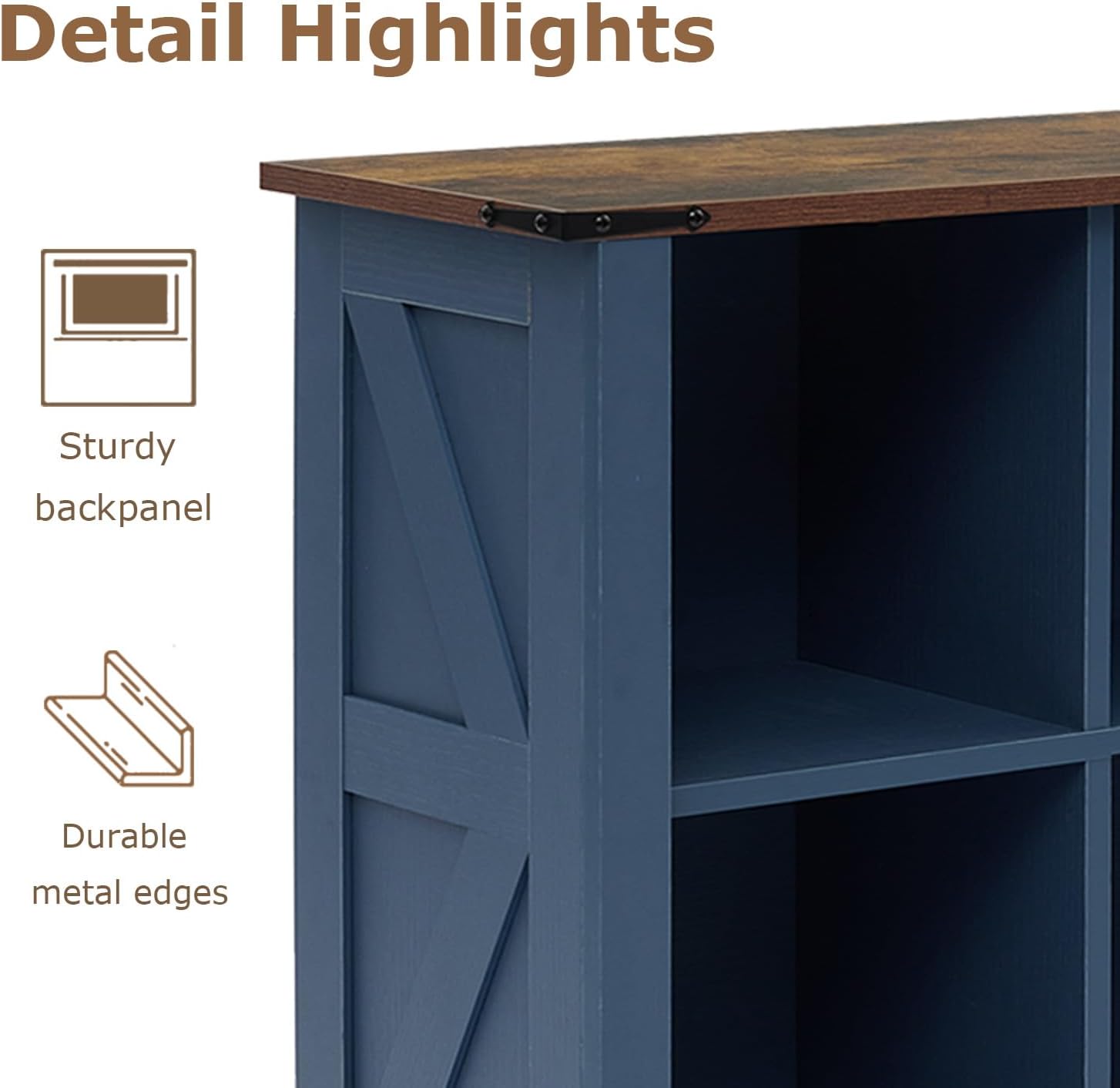 8 Cube Bookcase, Wooden Cube Storage Organizer Shelf, Blue Horizontal Book Shelf with LED Lights, Freestanding Display Cabinet for Living Room, Bedroom, Home Office