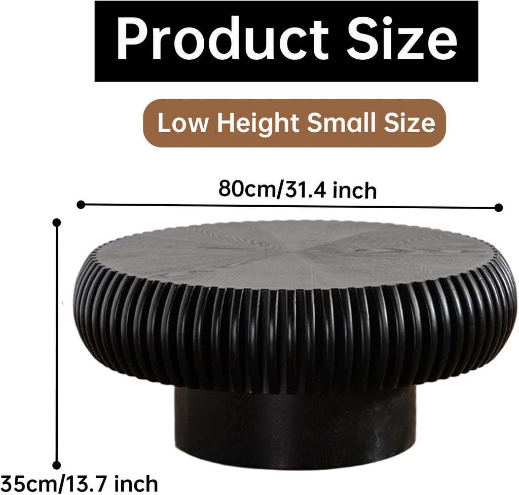 Round Coffee Table for Living Room Modern Black Fluted Coffee Table 31.4 inch Low Round Drum Coffee Tables for Living Room (Black, 31.4')