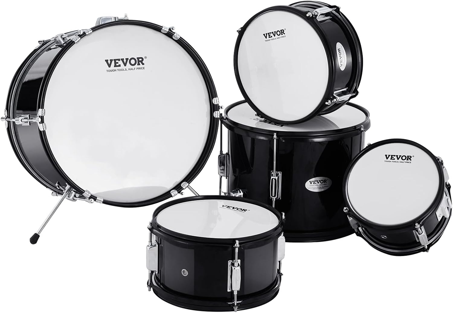 VEVOR Kids Drum Set, 5 Piece 16in Beginner Youth Full Drum Set with Bass Toms Snare Floor Drum Adjustable Throne Cymbal Hi-Hat Pedal and Two Pairs of Drumsticks, Starter Drum Kit for Child Kids, Black