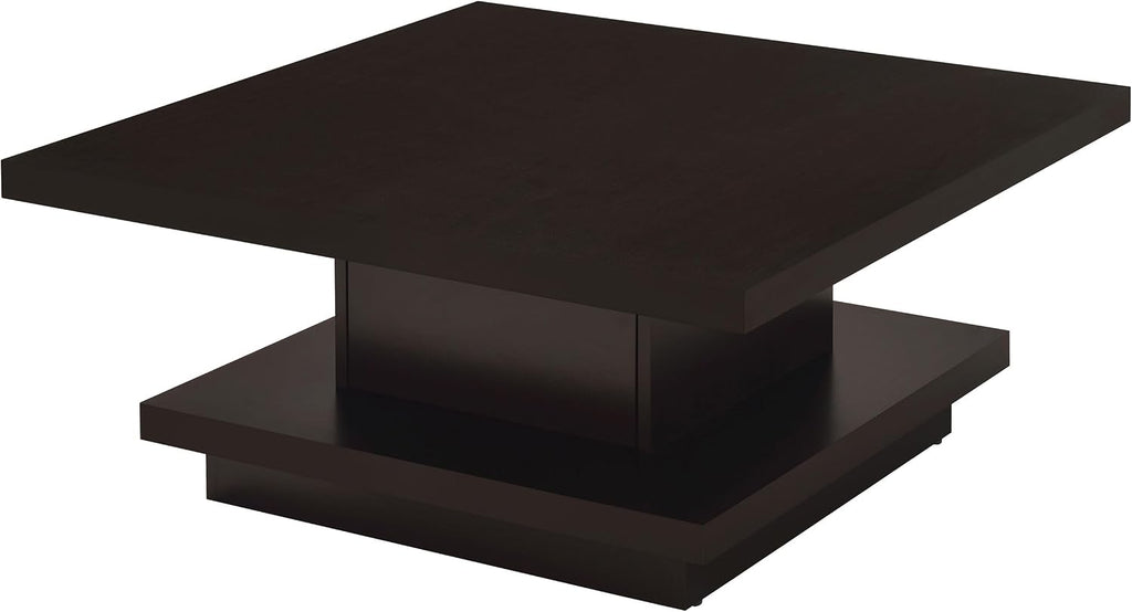 Coaster Home Furnishings - Reston - 41-Inch Square Engineered Wood Coffee Table with Cappuccino Finish, Geometric Design, Scratch-Resistant Laminate Veneer - Living Room - Cappuccino - 705168