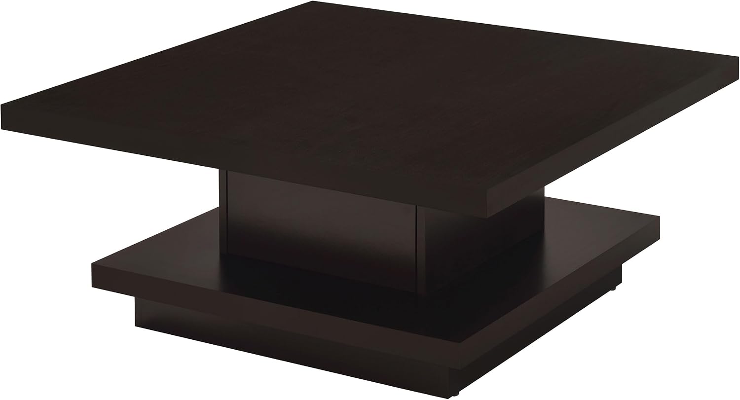 Coaster Home Furnishings - Reston - 41-Inch Square Engineered Wood Coffee Table with Cappuccino Finish, Geometric Design, Scratch-Resistant Laminate Veneer - Living Room - Cappuccino - 705168