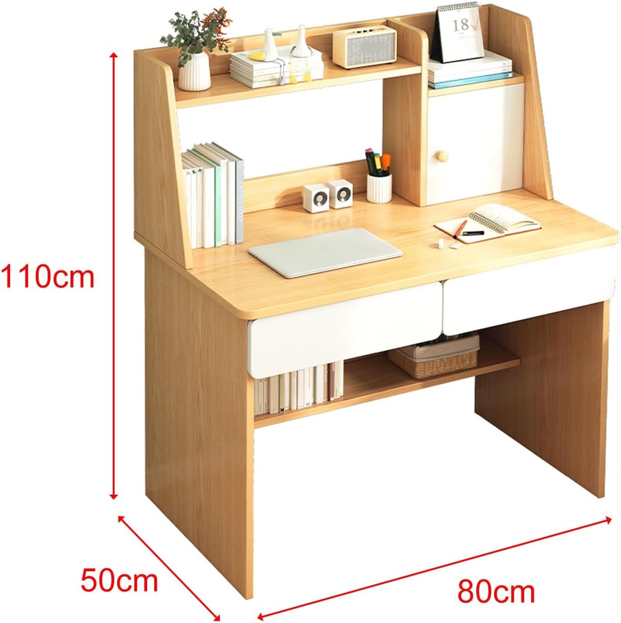 Small Computer Desk with Drawers, Stand Up Desk with Storage Shelves, Work Desk for Home Office for Bedroom, Office, Dormitory (80 * 50 * 100cm)